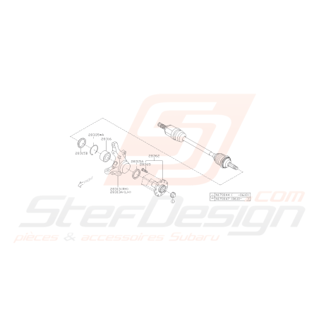 Schéma Porte Moyeu Avant et Roulement Origine Subaru FORESTER Turbo 2005-200742051