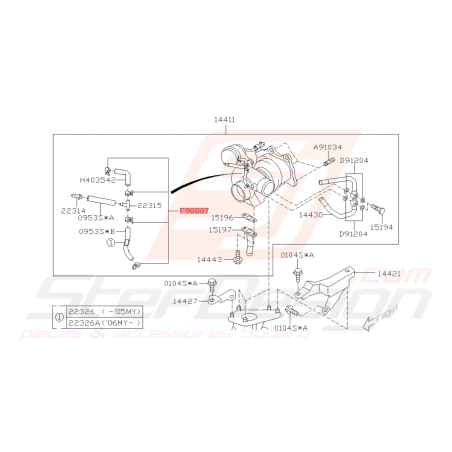 Attache tuyaux t de turbo GT 97-00 WRX 01-05 Forester Turbo 97-02/05-0742298