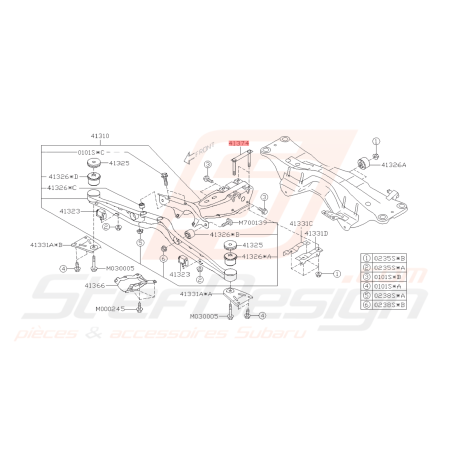 Tiges de fixation de Traverse de différentiel Subaru FORESTER 97-02/05-07 GT 93-00 WRX/STI 01-0742662