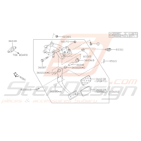 Schéma Pédale De Frein Origine Subaru BRZ Boite Automatique  2013 - 201942663