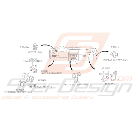 Schéma Interrupteurs Tableau de Bord Origine Subaru BRZ 2013 - 201942874