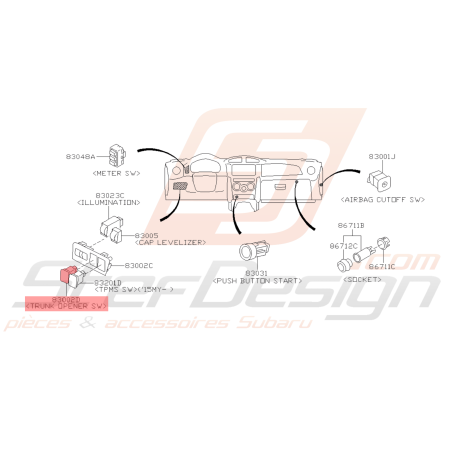 Interrupteur Ouverture de Coffre Origine Subaru BRZ 2015 - 201942899
