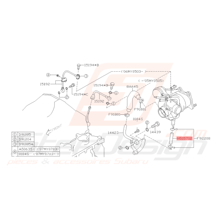 Durite de retour d'huile turbo origine Subaru GT 93-00 WRX 01-10 STI 01-19 Forester Turbo 97-02/05-0742971