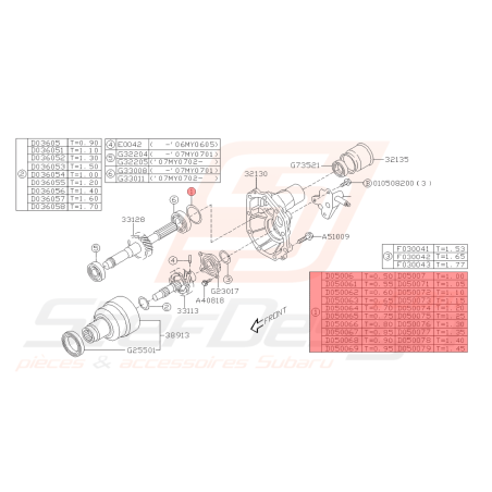 Rondelle pignon transfère Subaru GT 93-00 WRX/STI 01-14 FORESTER 05-0743457