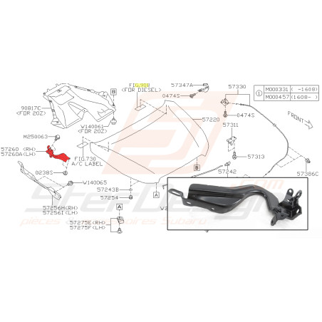 Charnière de capot pour Subaru XV 2013 EJ20B43606