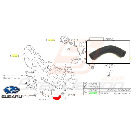Durite de refroidisseur d'huile pour Subaru legacy 3.0D 03.2004 à 05.200943821