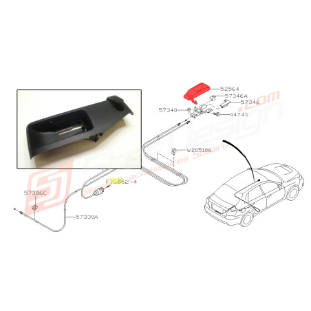 Couvercle poignées d'ouverture du coffre et trappe à essence pour subaru impreza STI 08.2011 au 07.201244844