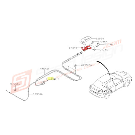 Support des poignées d'ouverture de trappe à essence et d'ouverture de coffre subaru STI 08.2011 au 07.201244845