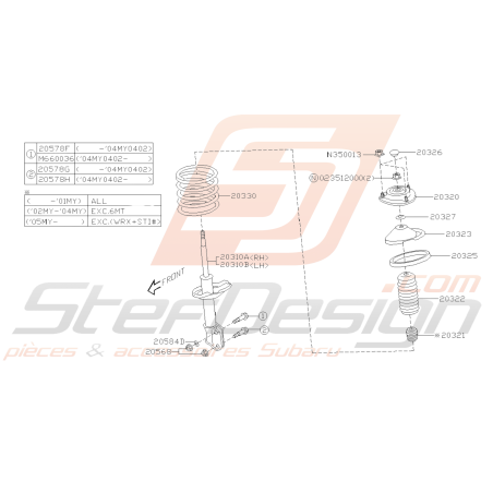 Schéma Amortisseur Avant Origine Subaru Impreza Break 2006 - 2007 EJ20445518