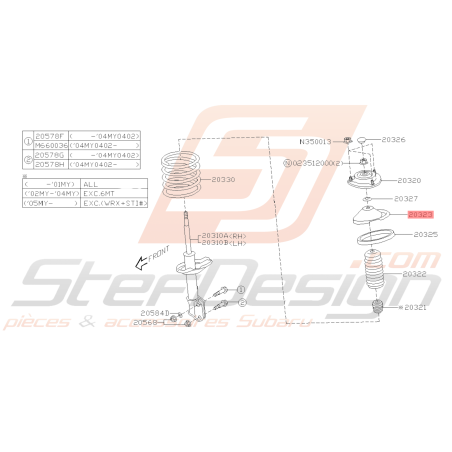 coupelle inférieure siège de ressort avant Subaru GT WRX STI FORESTER45522