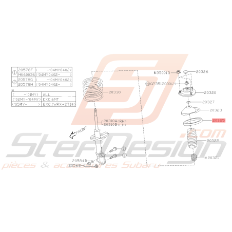 Siège caoutchouc de ressort  avant GT 93-00 STI 01-05 WRX 01-07 FORESTER 98-0245523