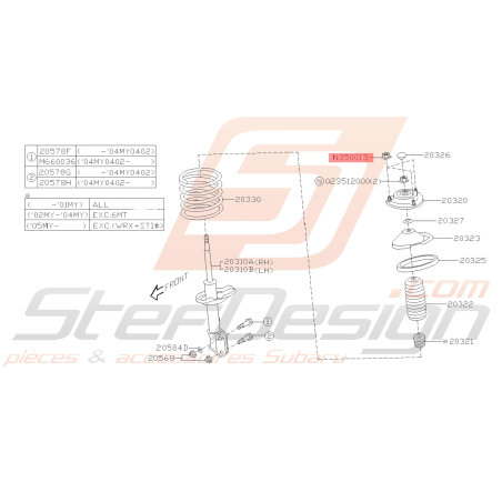 Écrou auto-bloquant Amortisseur Subaru GT 93-00 WRX/STI 01-03/11 et 06-07 FORESTER 97-0245531