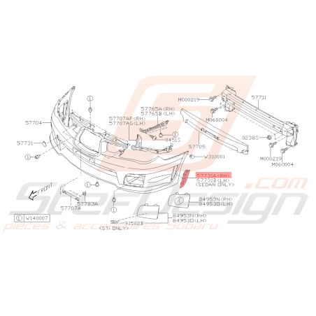 Cache Latéral de Pare-Choc Avant Origine Subaru WRX STI 2007 gauche45544