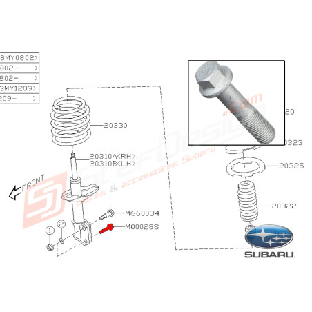 Vis d'amortisseur avant (inférieure) origine pour Subaru Tribeca 3.6l 200745606