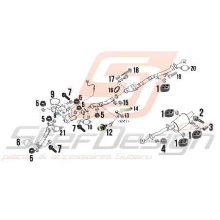 Schéma Support Intermédiaire et Silencieux Origine Subaru STI 2003 - 200545723