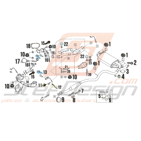Schéma Supports Intermédiaire et Silencieux Origine Subaru STI 2008 - 201445724