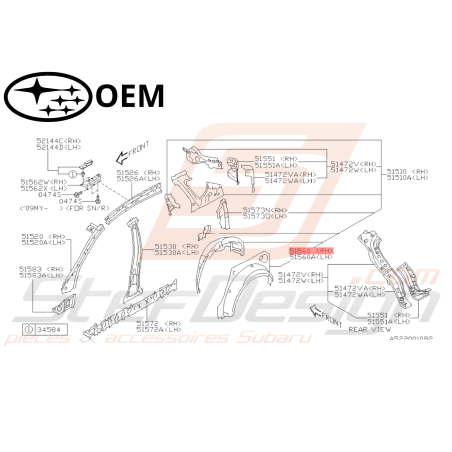 Intérieur d'aile arrière uche Origine Subaru  WRX 2009-201046279