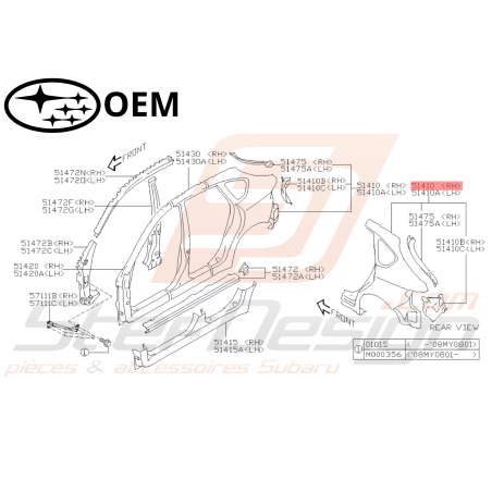 Aile Arrière extérieure Droit et Gauche Origine Subaru WRX 2009-201046283