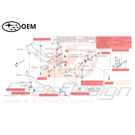 Pack visserie Train avant Origine Subaru FORESTER SG 2006 - 200746622
