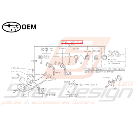 Kit de Clés Origine Subaru Forester Turbo 07/1997 à 12/199946839
