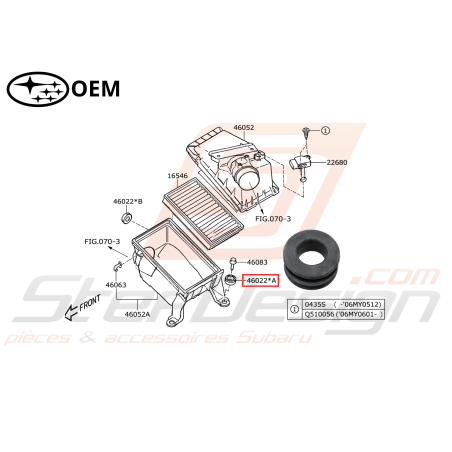 Silent bloc boite à Air n°2 Subaru GT 97-00 STI WRX 01-07 FORESTER 97-02/05-0746985