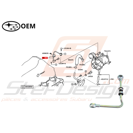 Tuyau de graissage turbo Origine Subaru WRX 01-07 Forester Turbo 00/02-05/0746988