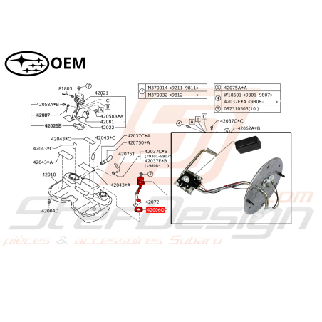 Ensemble secondaire réservoir essence Subaru GT 96-00 WRX STI 01-07 Forester 97-02/05-0747051