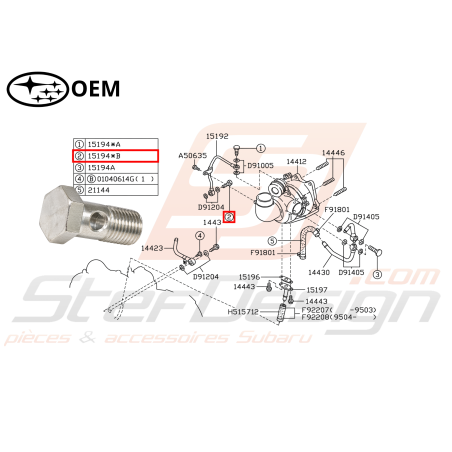 Vis d'arrivée d'huile et d'eau Origine Subaru GT 93-00 WRX STI 01-14 Forester Turbo 97-02/05-0747087