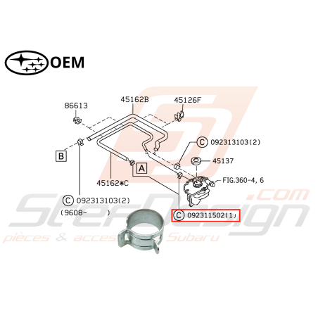 Attache tuyaux (bis) de vase d'expansion Subaru GT 93-00 WRX STI 01-14 Forester Turbo 97-0247090