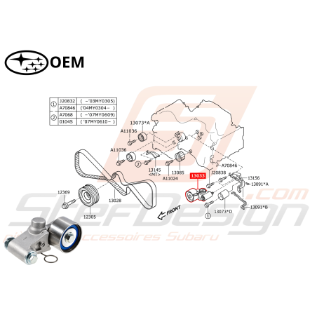 Tendeur de courroie de distribution Origine Subaru GT 97-00 WRX/STI 01-18 FORESTER 97-02/05-0747106