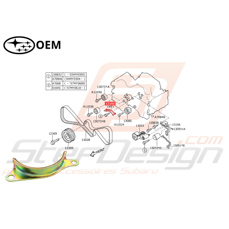 Guide centrale courroie distribution Origine Subaru GT 97-00 WRX STI 01-19 Forester Turbo 97-02/05-0747108