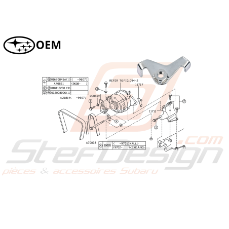 Support d'Alternateur Origine Subaru GT 93-00 WRX STI 01-14 FORESTER 97-02/05-0747161