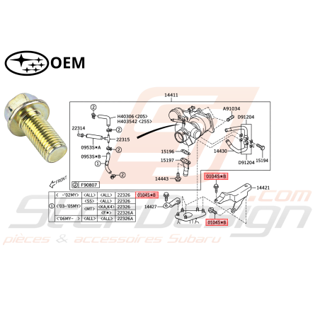 Vis Support d'alternateur et Turbo Subaru GT 94-00 WRX STI 01-14 BRZ 13 FORESTER 97-02/05-0747163