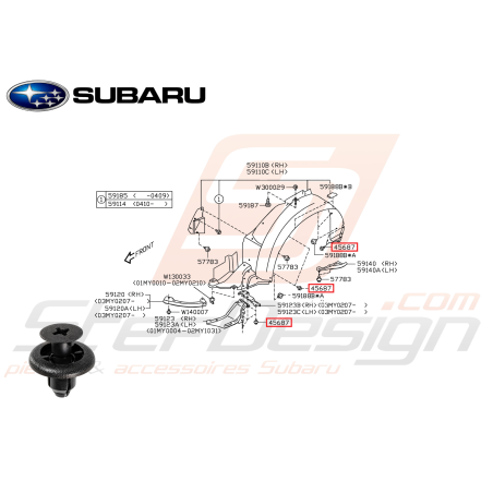 Clips pare choc / passage de roue Origine Subaru47344