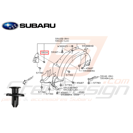 Clip rivet passage de roue Subaru STI WRX 10/04-14 Forester 05-0747347