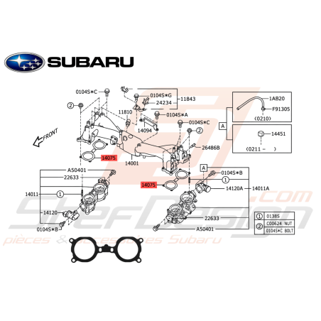 Joint TGV supérieur collecteur admission Origine Subaru WRX STI FORESTER Turbo47543