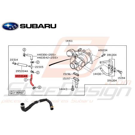 Durite d'air de turbo origine SUBARU WRX 01-07 Forester Turbo 05/00-02/05-0747590