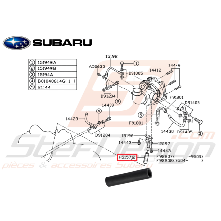 Durite de retour d'huile turbo origine Subaru GT 93-00 WRX 01-10 STI 01-19 Forester Turbo 97-02/05-0747592