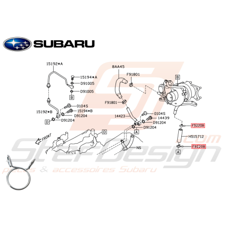Collier Durite Retour Turbo Origine Subaru GT 93-00 STI 15-19 Forester Turbo 97-02/05-0747606