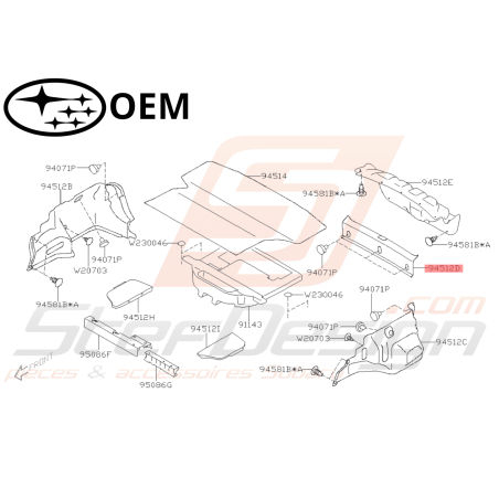 Garniture coffre arrière Origine Subaru STI 2011 - 201247957