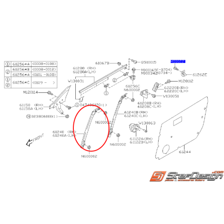 Glissière vitre porte avant (partie avant) STI 01-02