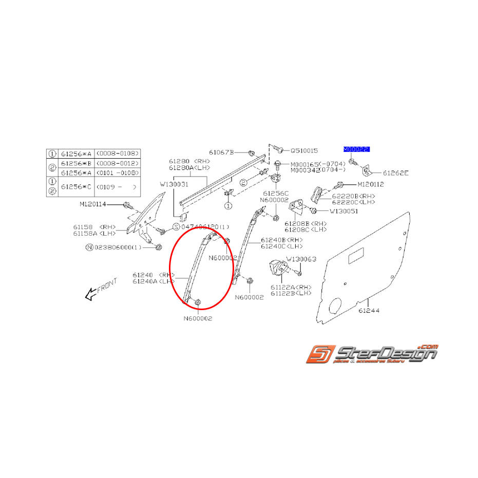 Glissière vitre porte avant (partie avant) STI 01-02 Glissière vitre porte avant (partie avant) STI 01-02