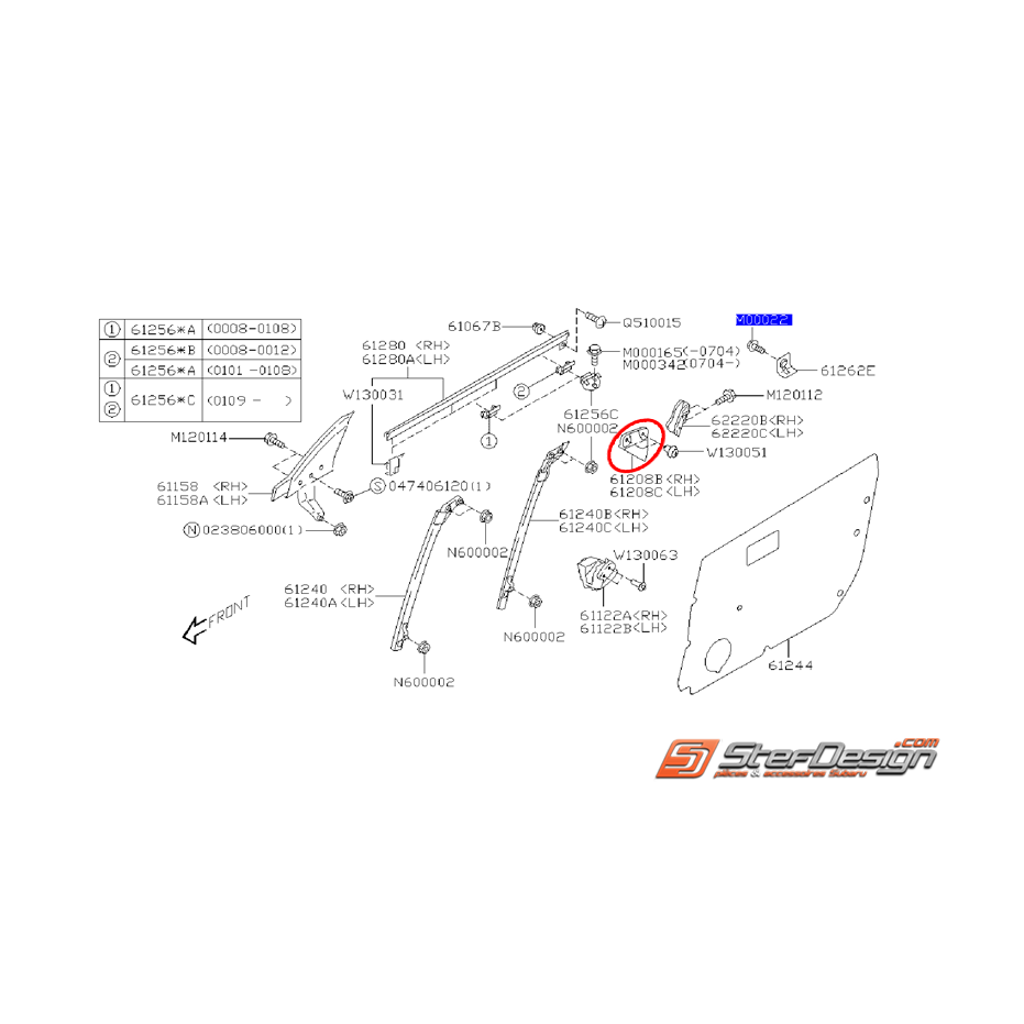 Patin vitre porte avant STI 01-02 Patin vitre porte avant STI 01-02