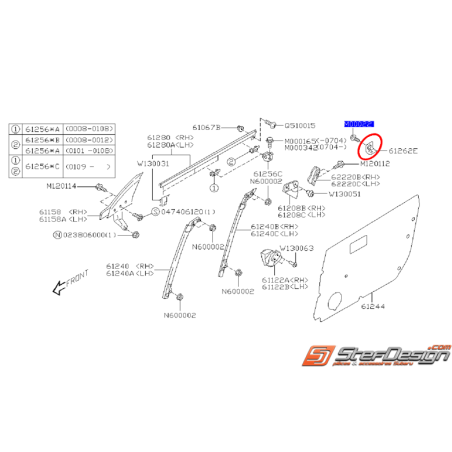 Butée de vitre porte avant subaru STI 01-02