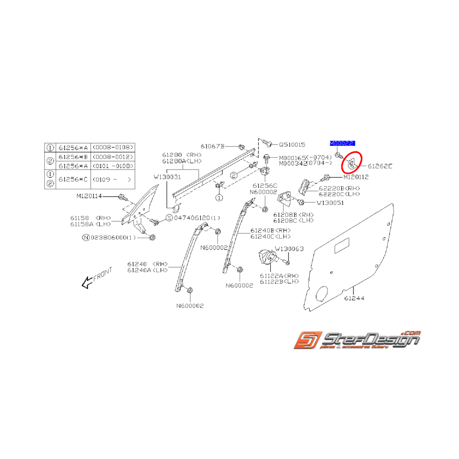 Butée de vitre porte avant subaru STI 01-02