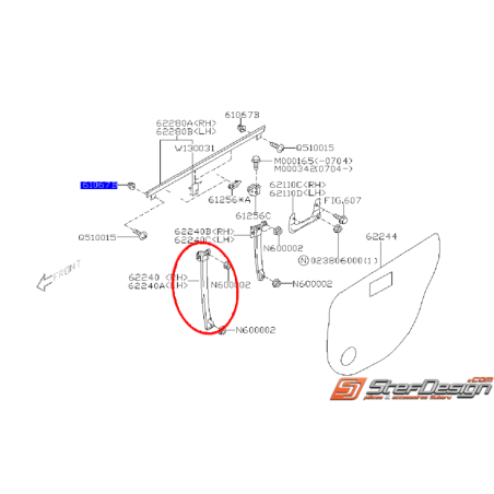 Glissière porte arrière (partie avant) STI 01-02