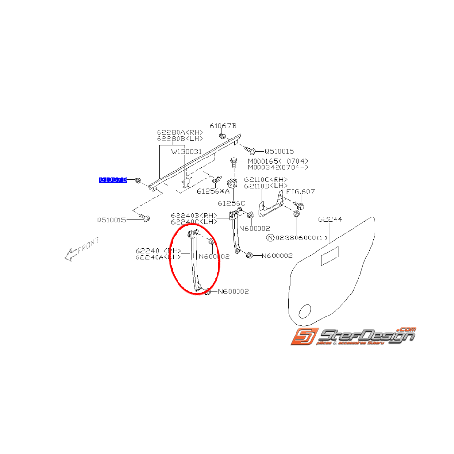 Glissière porte arrière (partie avant) STI 01-02