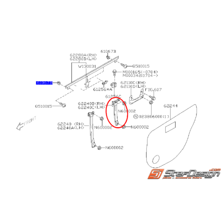 Glissière porte arrière (partie arrière) STI 01-02