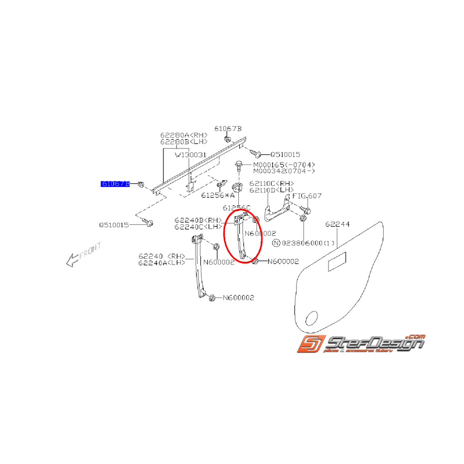 Glissière porte arrière (partie arrière) STI 01-02