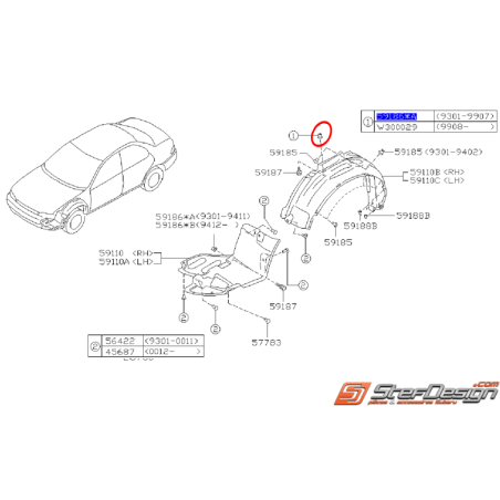 Clips support pare-choc arrière inférieur GT 93-00